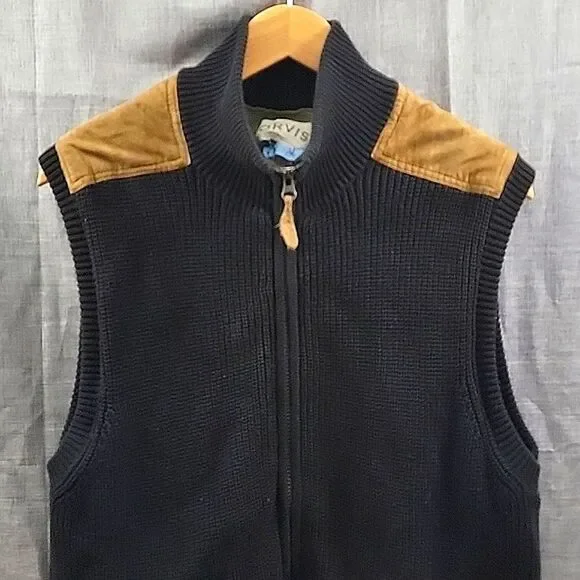 Orvis Mechanic's Foul-weather Vest Ribbed Knit Zip-Up Black SZ M - Picture 2 of 8